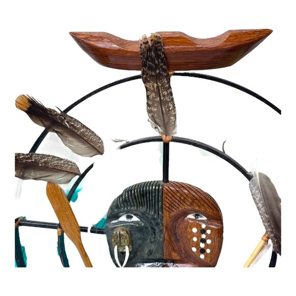 Handcrafted Native Alaskan Spirit Mask Wall Art Ceremonial Design Vtg Signed 17" - Picture 7 of 8